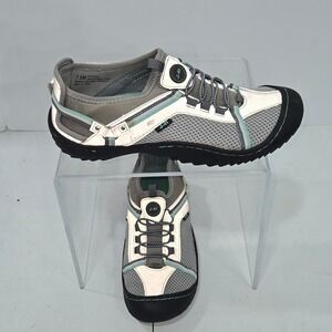 J-41 Adventure On Womens 7.5M Gray Teal Mesh Bungee Walking Shoes runs like SZ 7